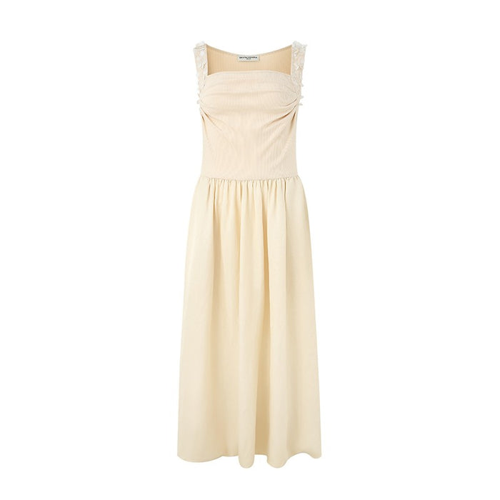 BEIGE KNIT PANEL BUBBLE HEM MAXI DRESS