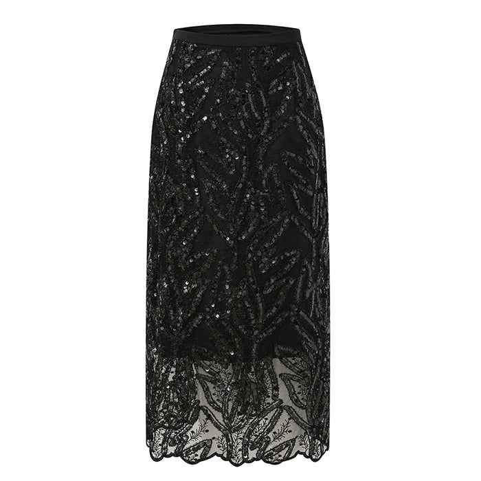 SEQUIN EMBROIDERED LONG SKIRT