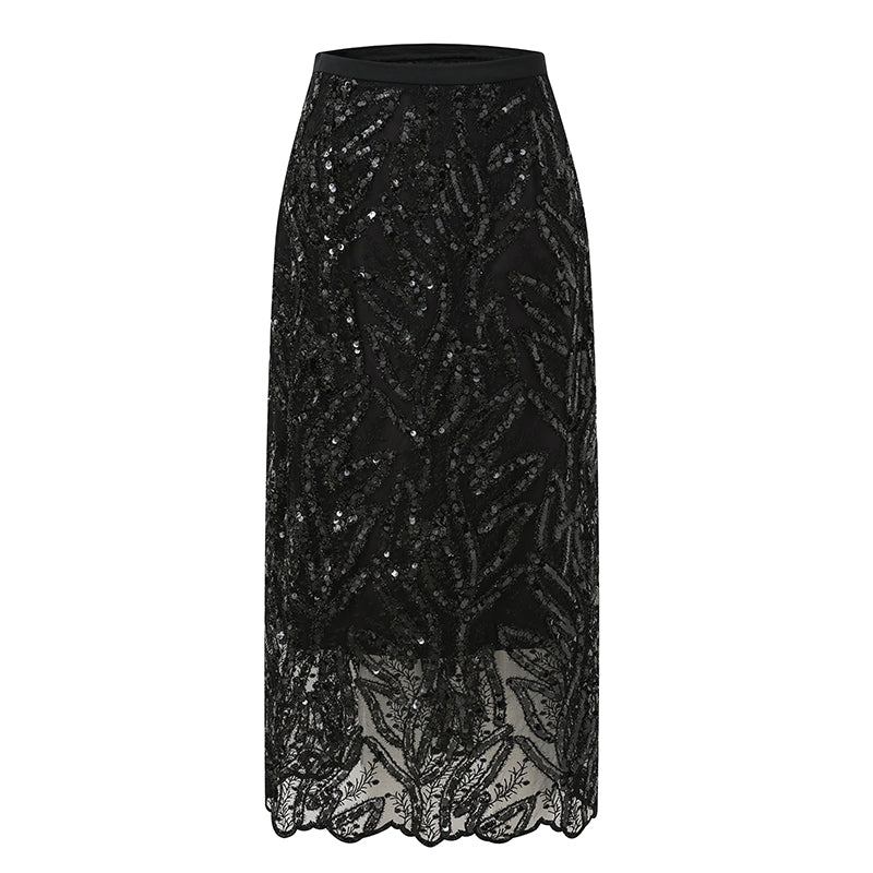 SEQUIN EMBROIDERED LONG SKIRT