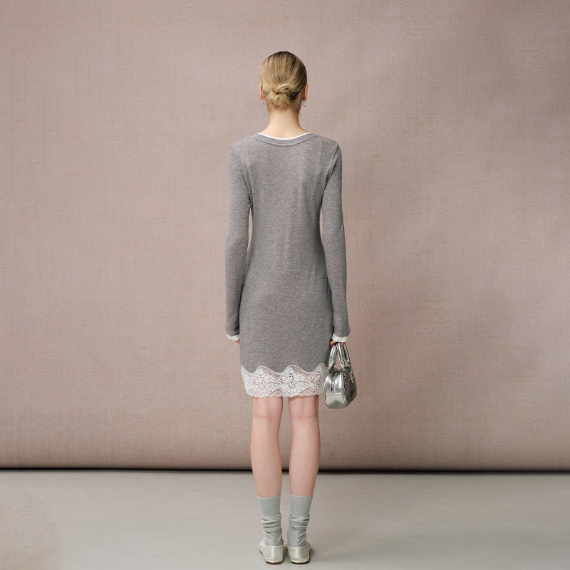 KNIT PATCHWORK LACE EMBROIDERED DRESS