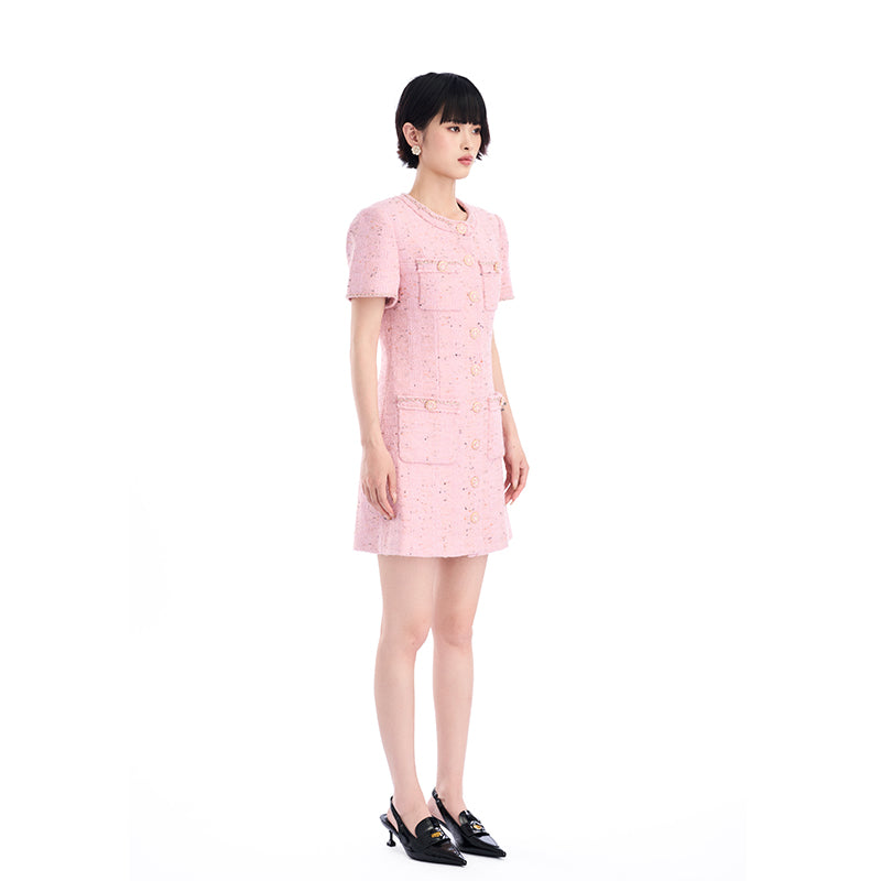 PINK TWEED SHORT SLEEVE DRESS