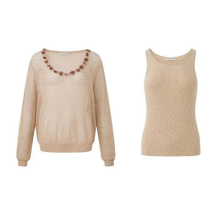 WHITE & CAMEL TWO-PIECE PULLOVER KNIT