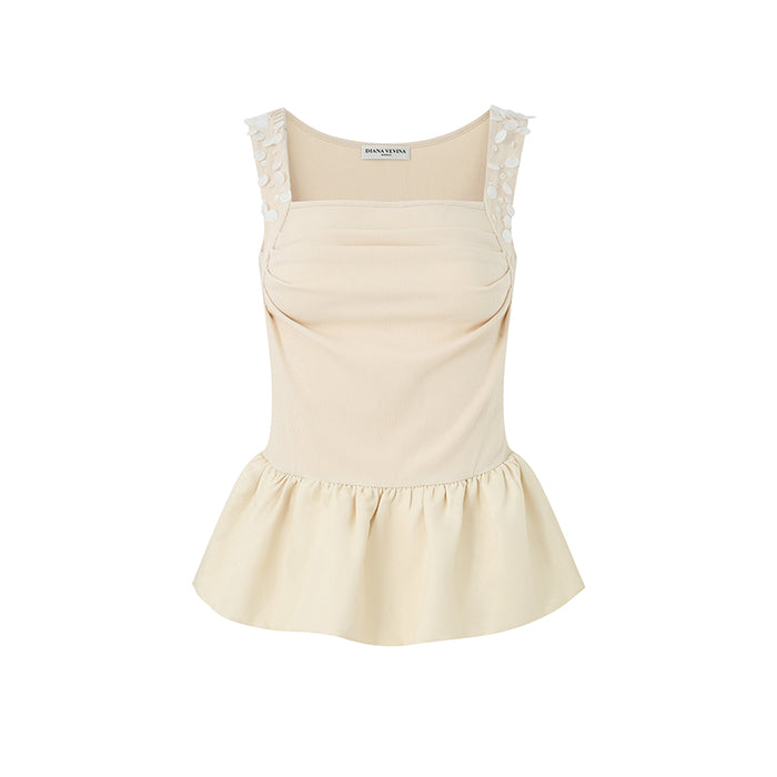 BEIGE EMBELLISHED BUD KNIT VEST