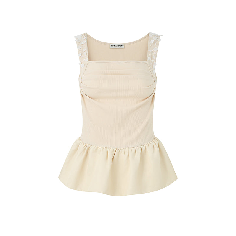 BEIGE EMBELLISHED BUD KNIT VEST