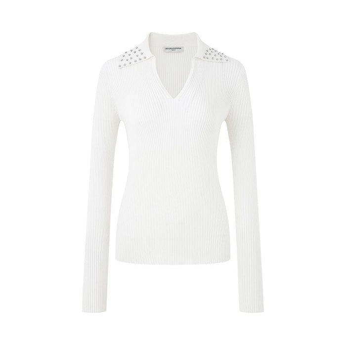 WHITE RHINESTONE EMBELLISHED BASE SHIRT