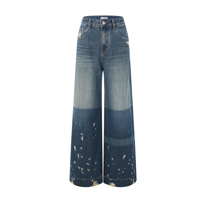 COLOR-BLOCK WASHED WIDE-LEG DENIM PANTS
