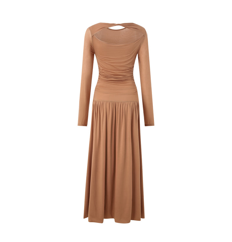 CARAMEL KNITTED LONG SLEEVE DRESS