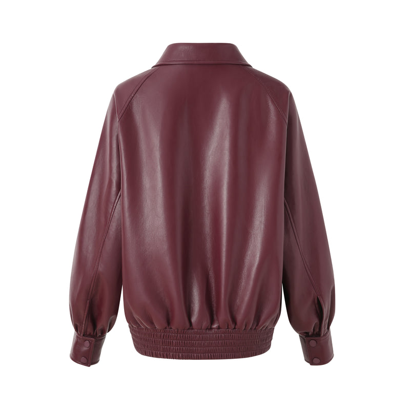BURGUNDY CLASSIC LAPEL LEATHER JACKET