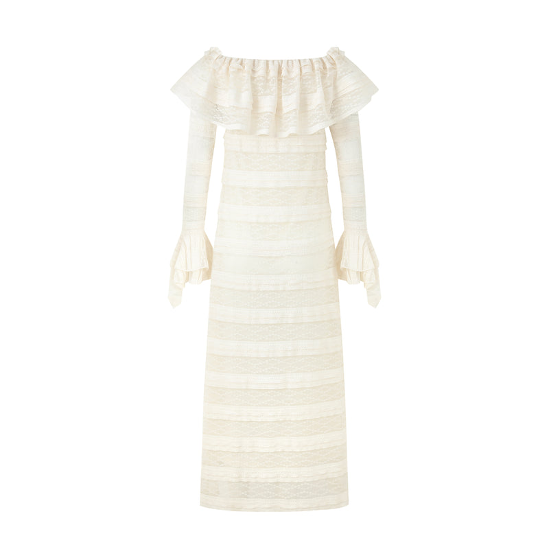 OFF-SHOULDER LACE LONG-SLEEVE DRESS