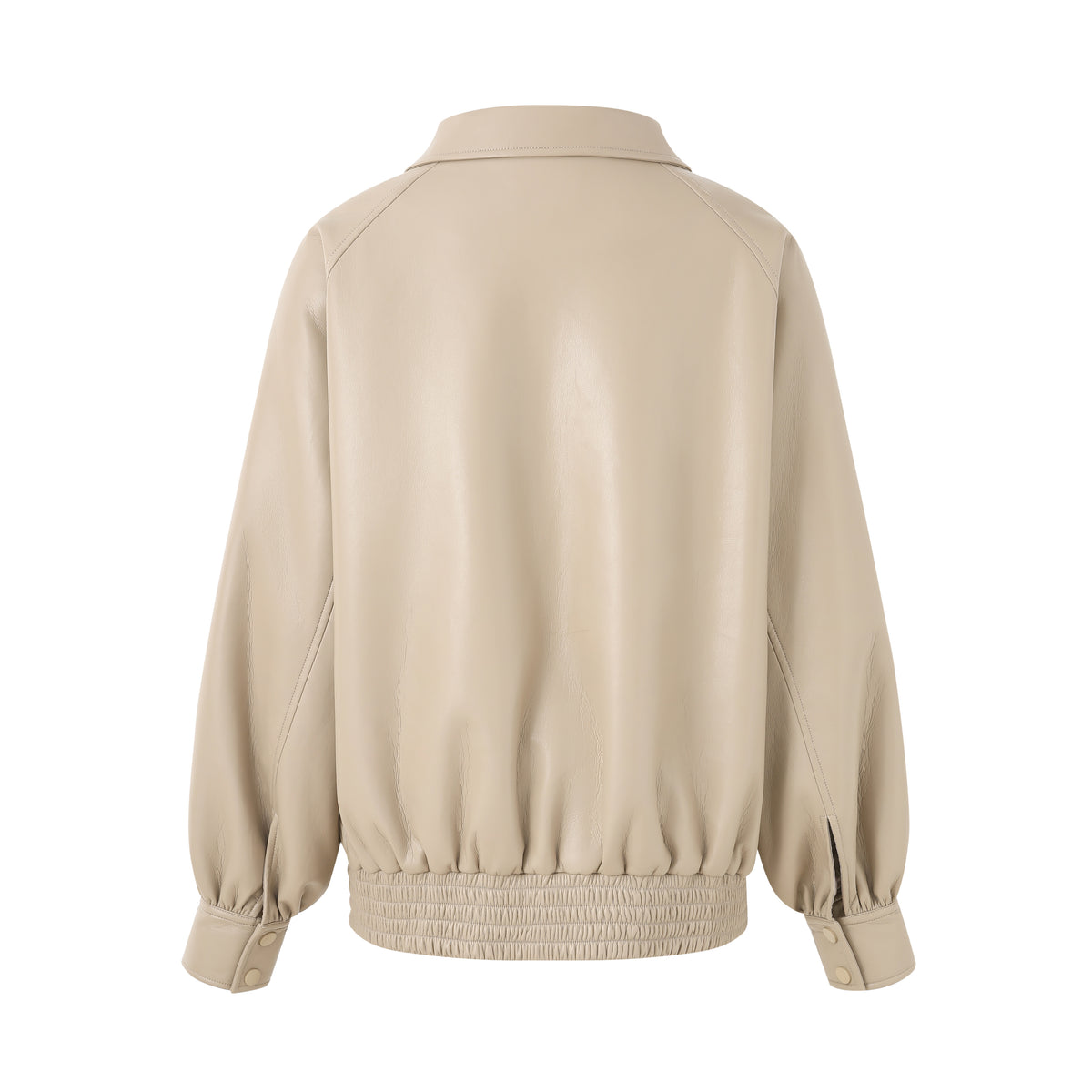 BEIGE CLASSIC LAPEL LEATHER JACKET