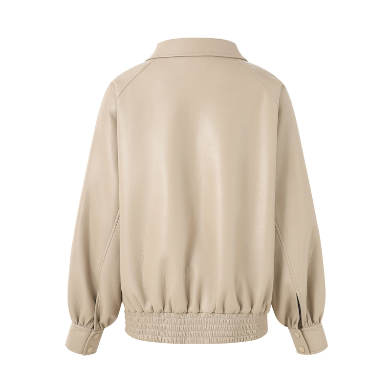 BEIGE CLASSIC LAPEL LEATHER JACKET