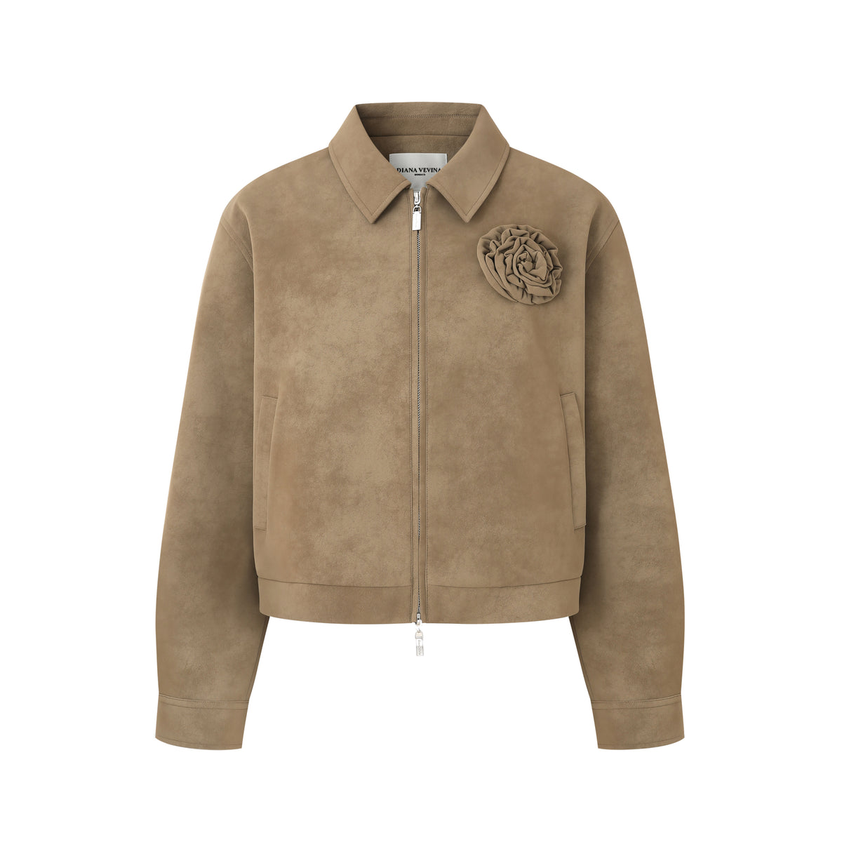 COFFEE BROWN FLOWER LEATHER JACKET