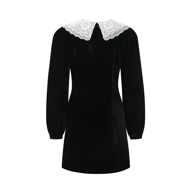 LACE DOLL COLLAR VELVET DRESS