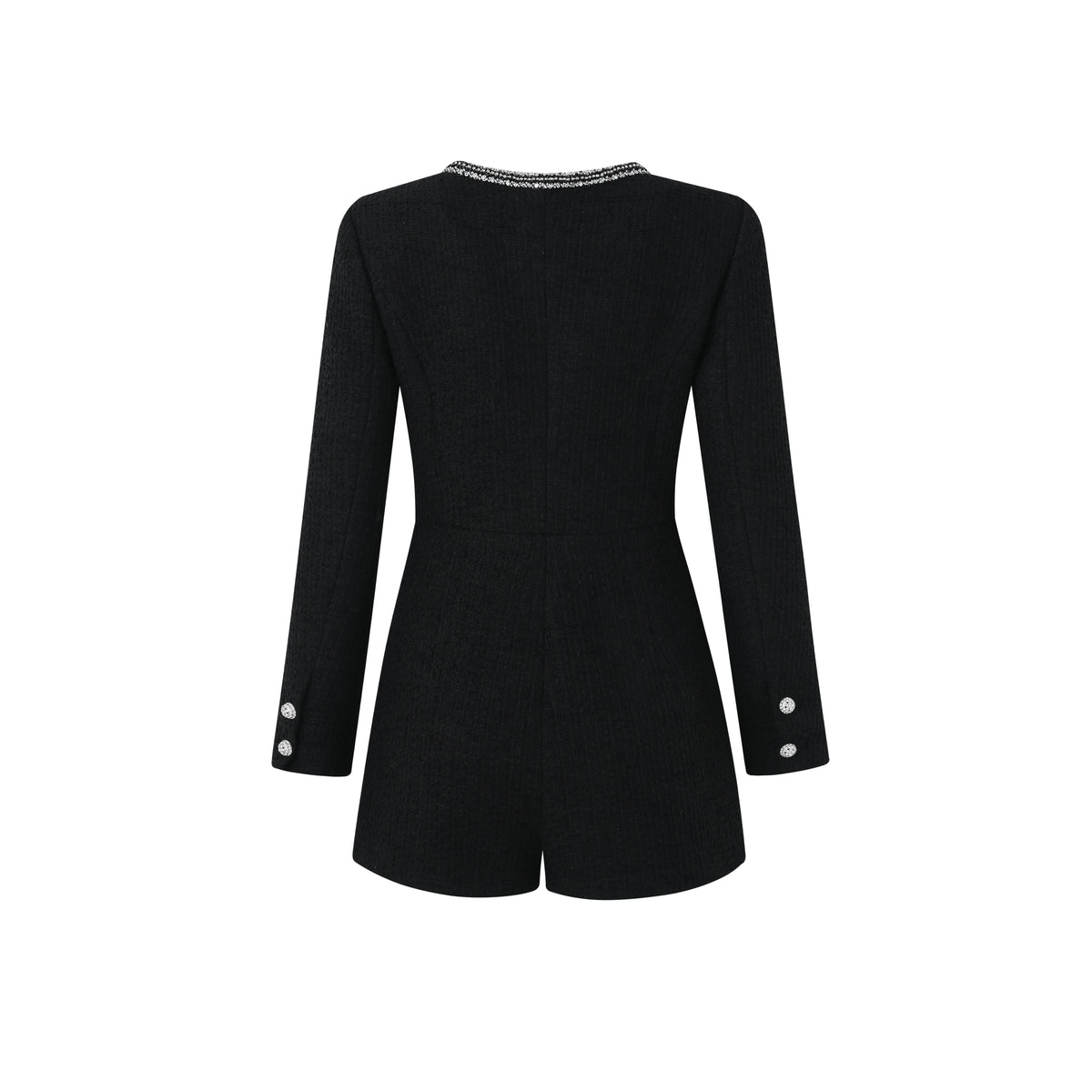 NOIR TWEED JUMPSUIT WITH JEWEL BUTTONS