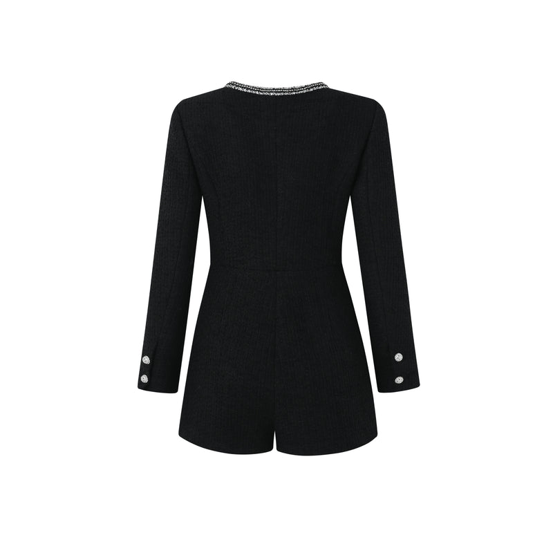 NOIR TWEED JUMPSUIT WITH JEWEL BUTTONS
