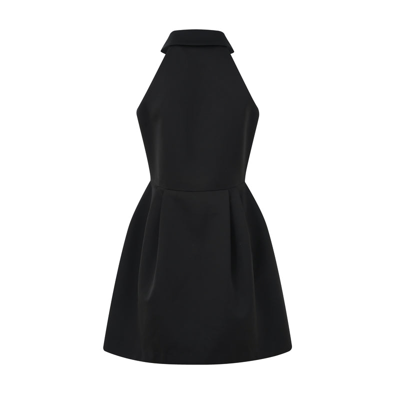 SATIN V-NECK SLEEVELESS PUFF DRESS
