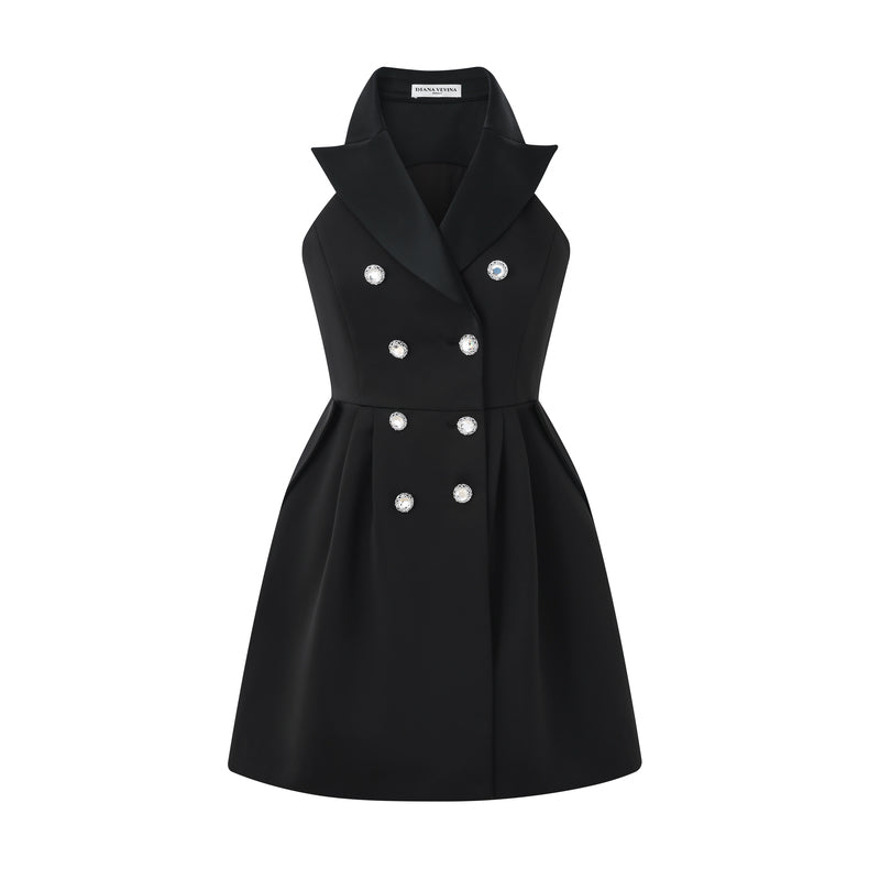 SATIN V-NECK SLEEVELESS PUFF DRESS