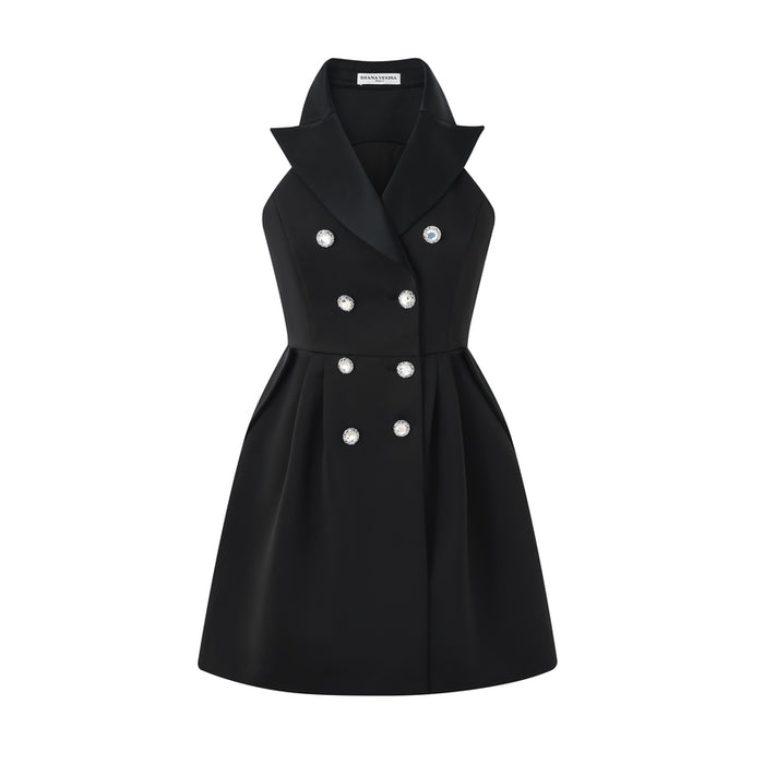 SATIN V-NECK SLEEVELESS PUFF DRESS