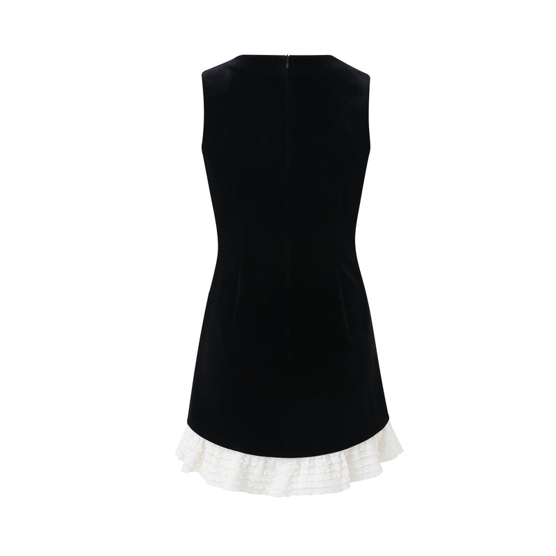 VELVET SEQUIN RHINESTONE BOW DRESS