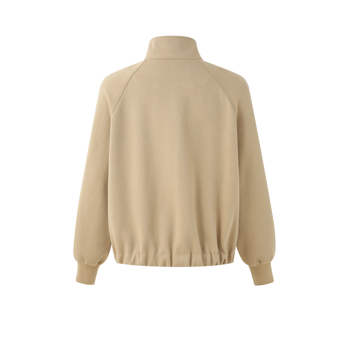KHAKI ZIP-UP COLLARED SWEATSHIRT JACKET