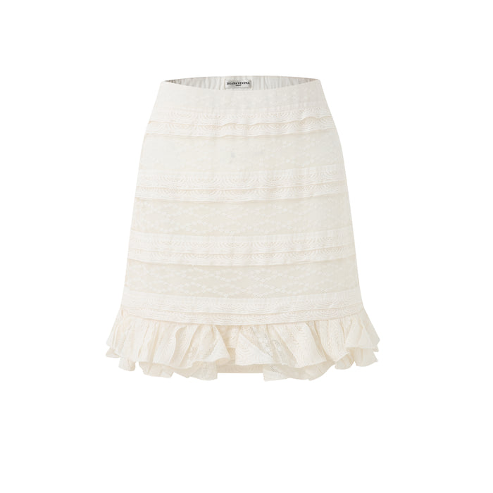 BEIGE LACE MIDI SKIRT