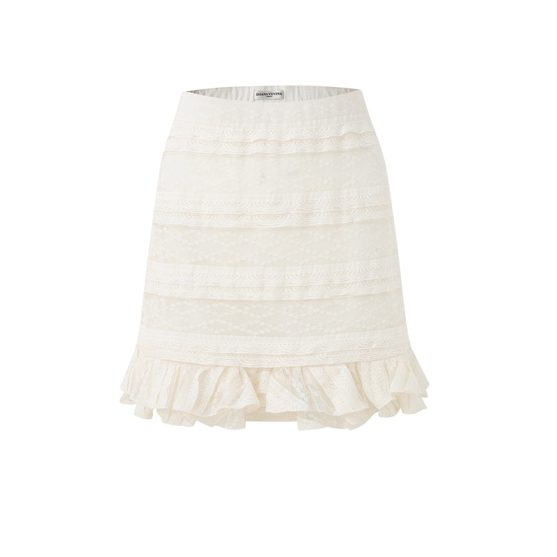 BEIGE LACE MIDI SKIRT