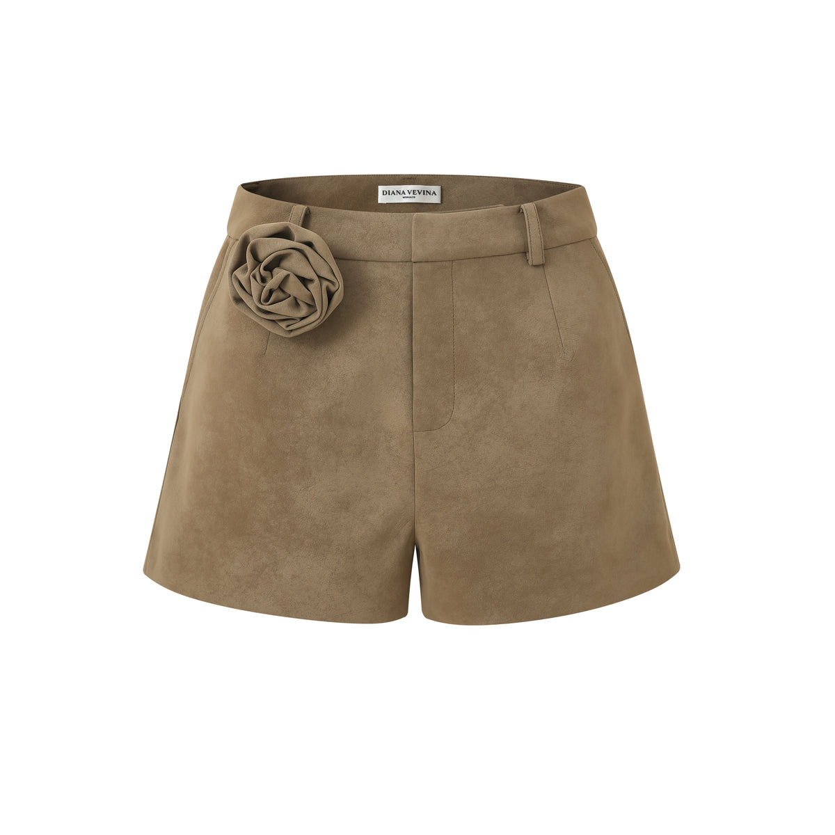 COFFEE BROWN FLOWER LEATHER SHORTS
