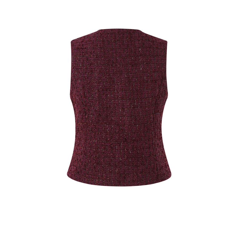 BURGUNDY TWEED GOLD BUTTON VEST