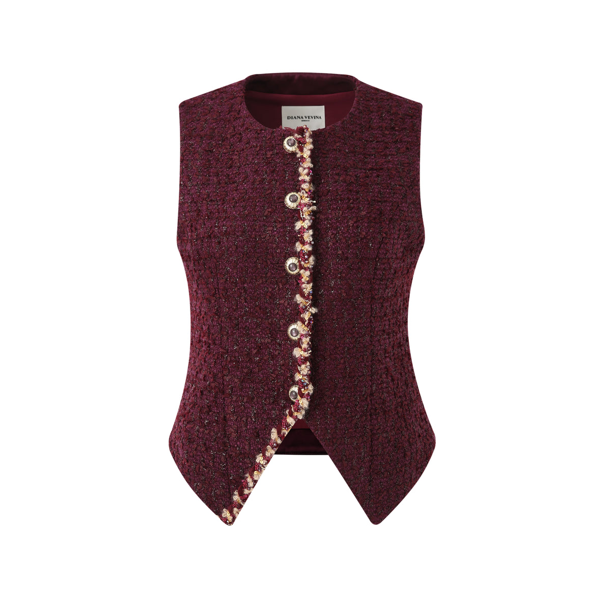 BURGUNDY TWEED GOLD BUTTON VEST