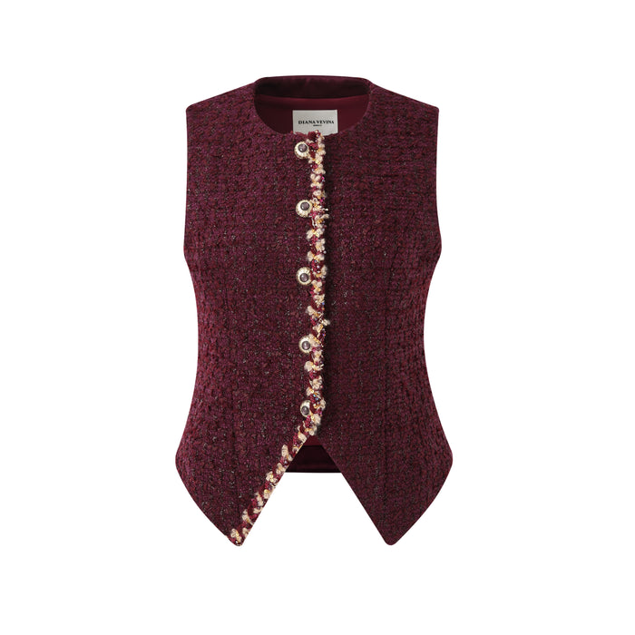 BURGUNDY TWEED GOLD BUTTON VEST