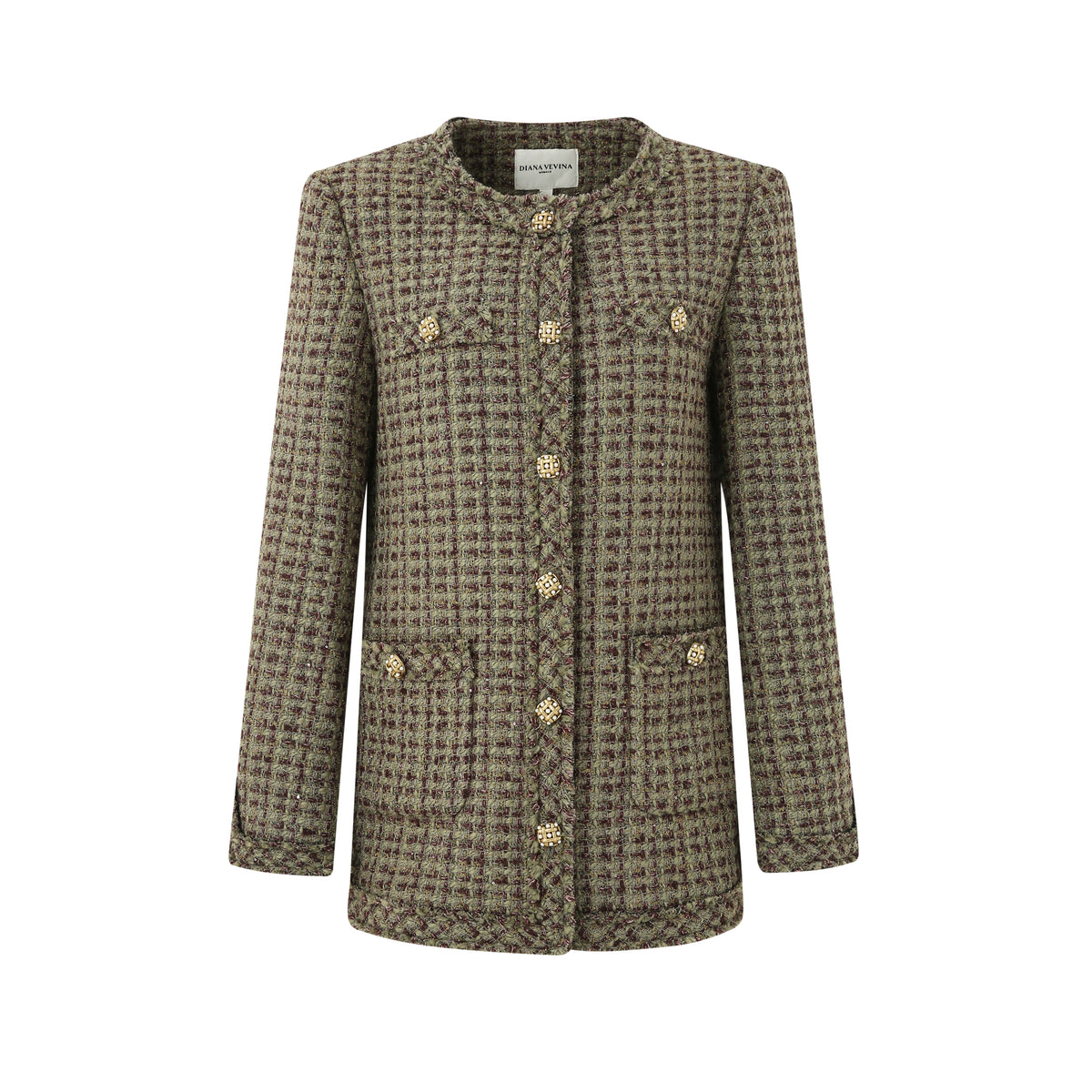 GREEN TWEED JACKET WITH RETRO BUTTONS