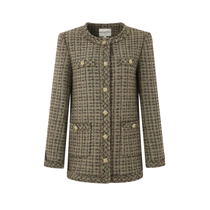 GREEN TWEED JACKET WITH RETRO BUTTONS