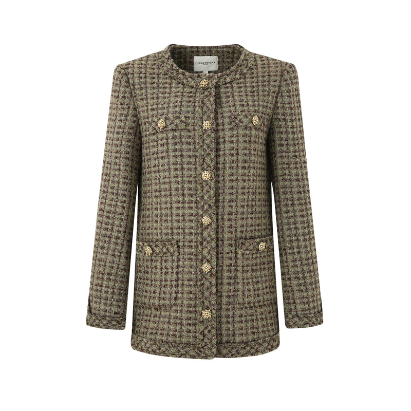 GREEN TWEED JACKET WITH RETRO BUTTONS