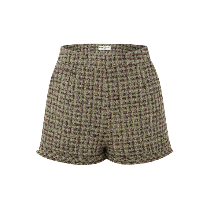 GREEN TWEED SHORTS