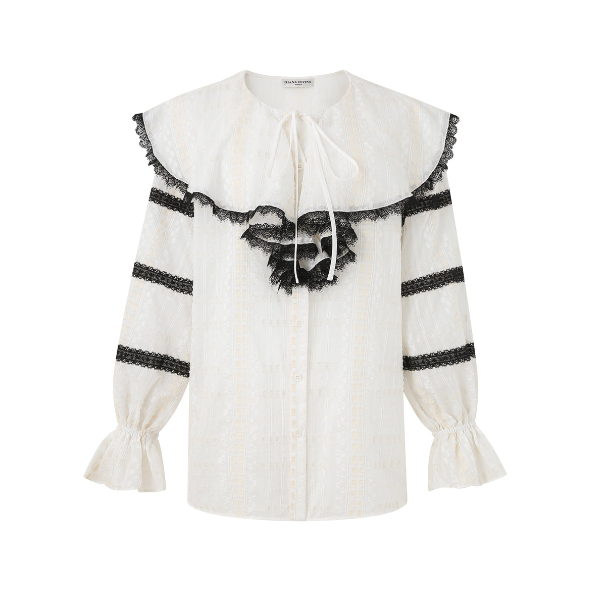 CONTRAST LACE TRIM BLACK BLOUSE