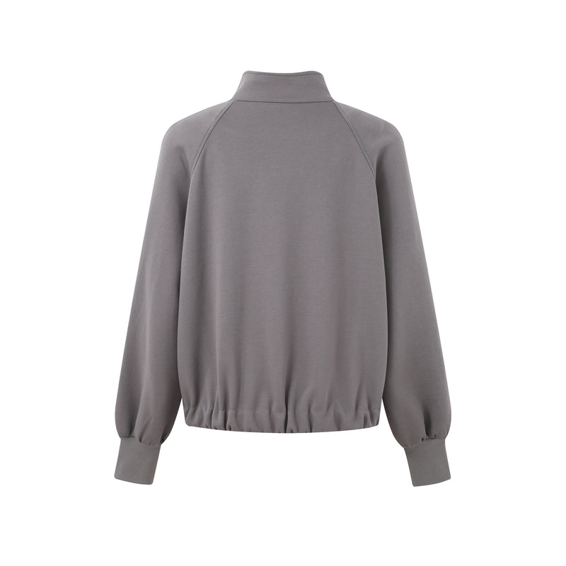 GREY ZIP-UP COLLARED SWEATSHIRT JACKET