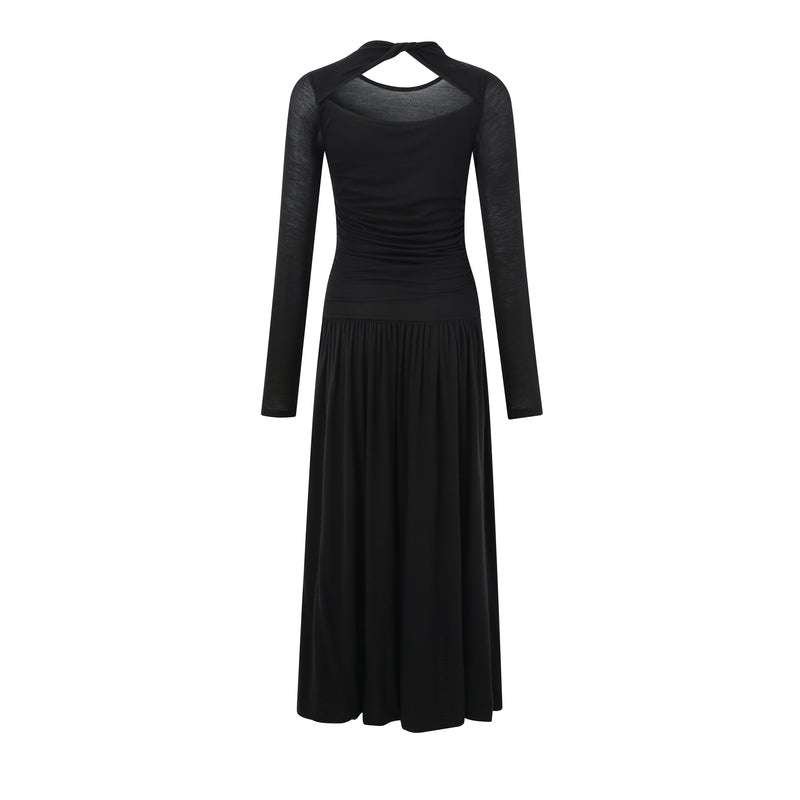 BLACK KNITTED LONG SLEEVE DRESS