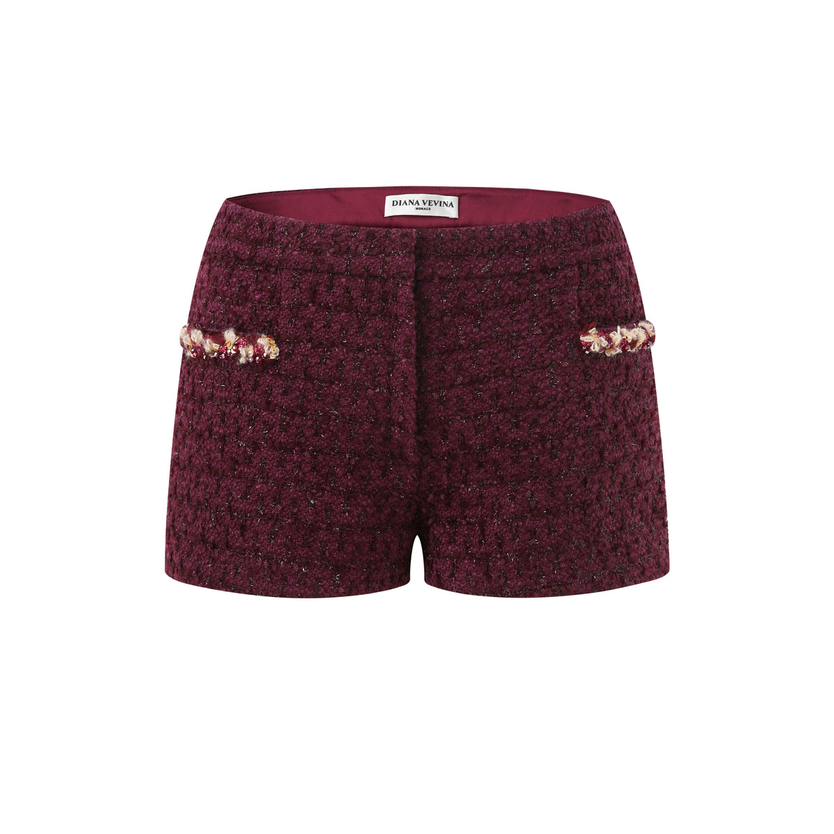 BURGUNDY TWEED SHORTS