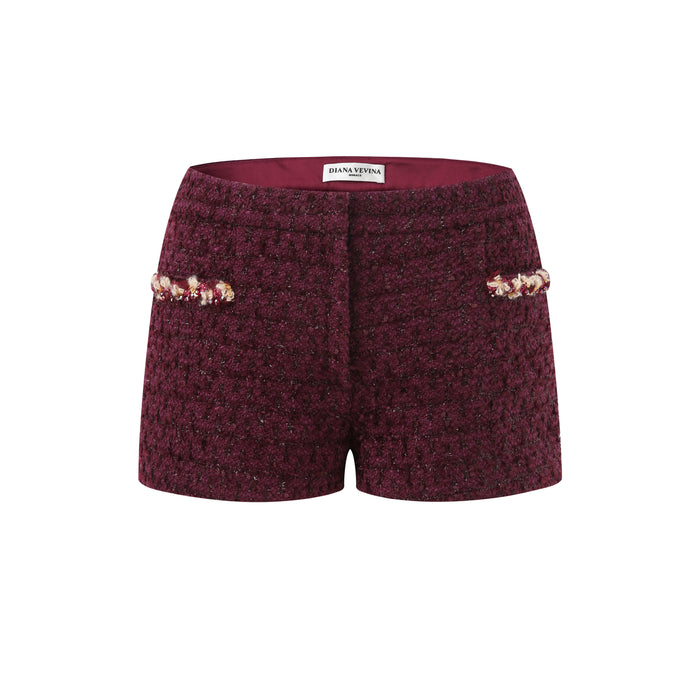 BURGUNDY TWEED SHORTS