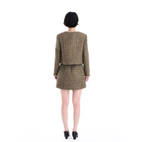 GOLDEN BEADED FLORAL TWEED SLEEVELESS DRESS