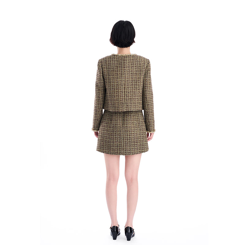 GOLDEN BEADED FLORAL TWEED SLEEVELESS DRESS