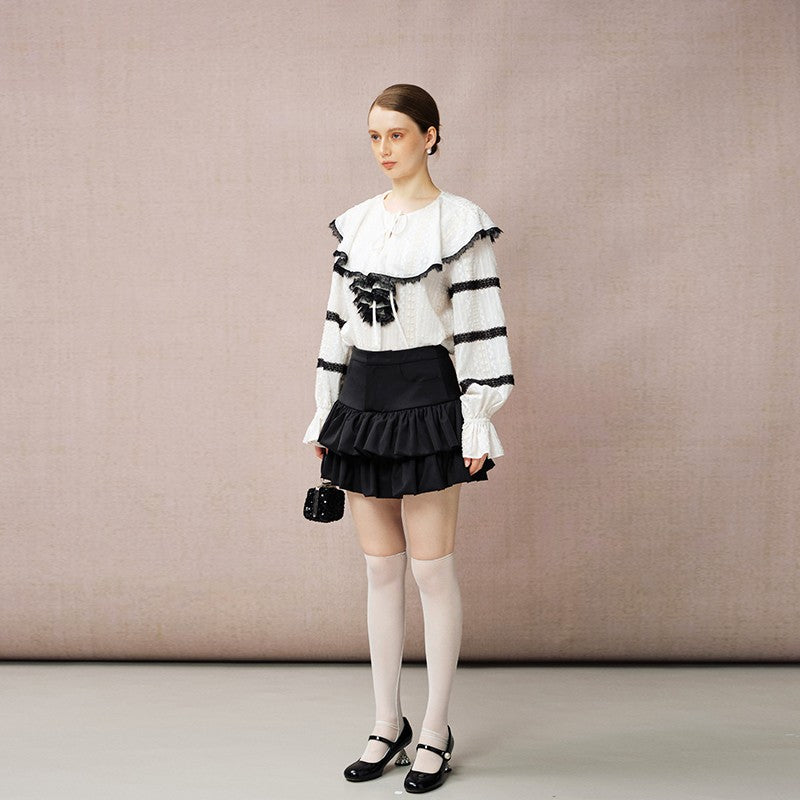 BLACK TIERED RUFFLE SKIRT