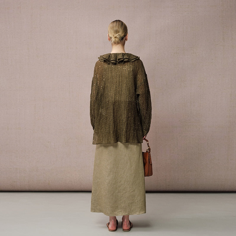 PRINTED KNOTTED LONG LINEN SKIRT