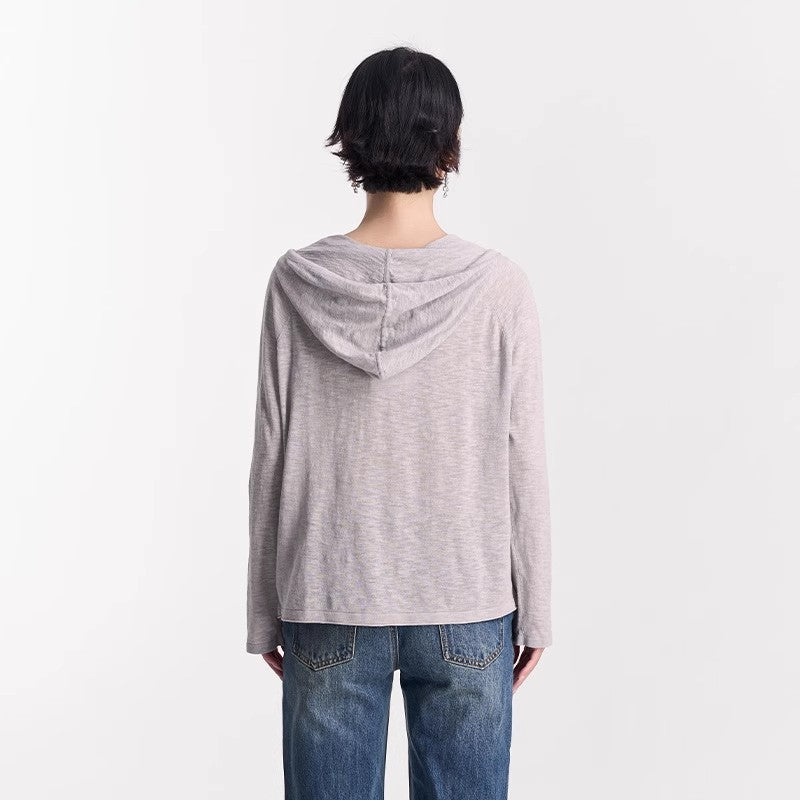 LIGHT GRAY SHEER KNIT HOODIE