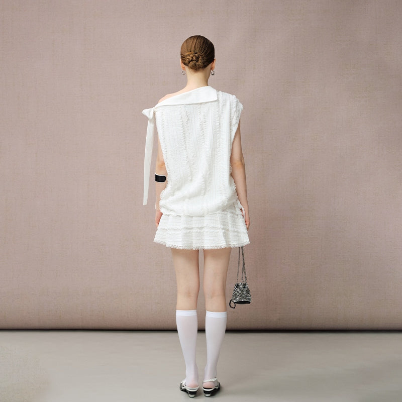 WHITE RUCHED SKIRT