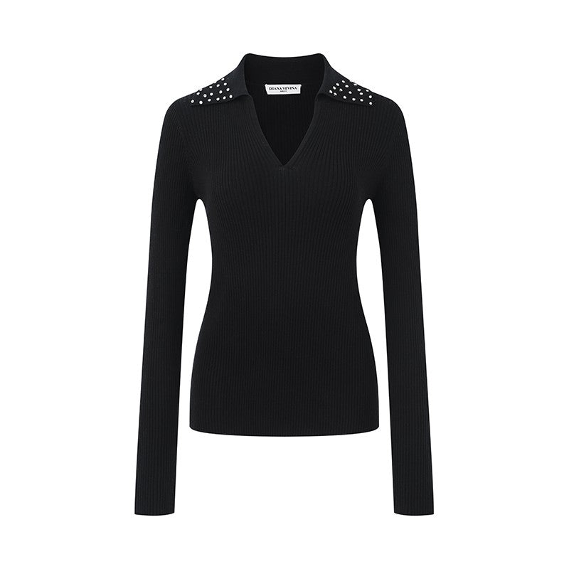 BLACK RHINESTONE EMBELLISHED BASE SHIRT