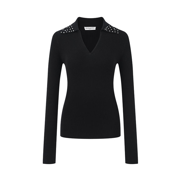 BLACK RHINESTONE EMBELLISHED BASE SHIRT