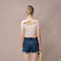 PINK BUTTERFLY BEADED FLORAL T-SHIRT
