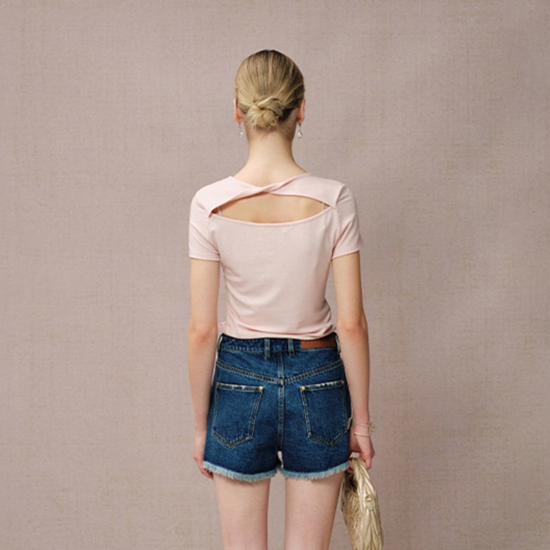 PINK BUTTERFLY BEADED FLORAL T-SHIRT