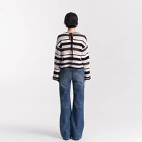 STRIPED EYELET KNIT TOP
